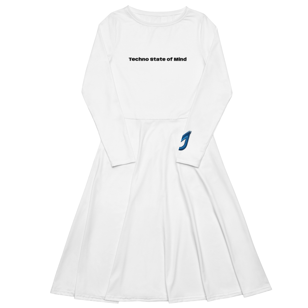 Rochie Midi "Techno State of Mind" - Albă cu Buzunare