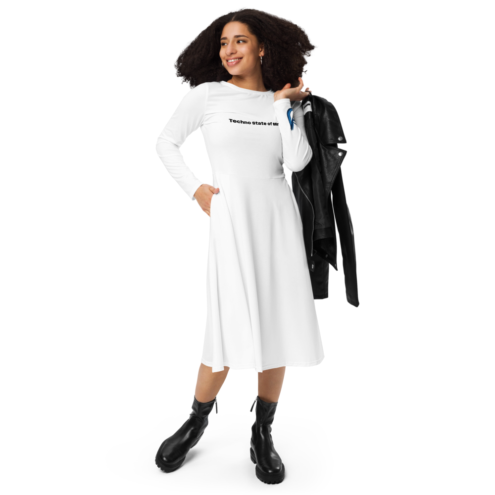 Rochie Midi "Techno State of Mind" - Albă cu Buzunare