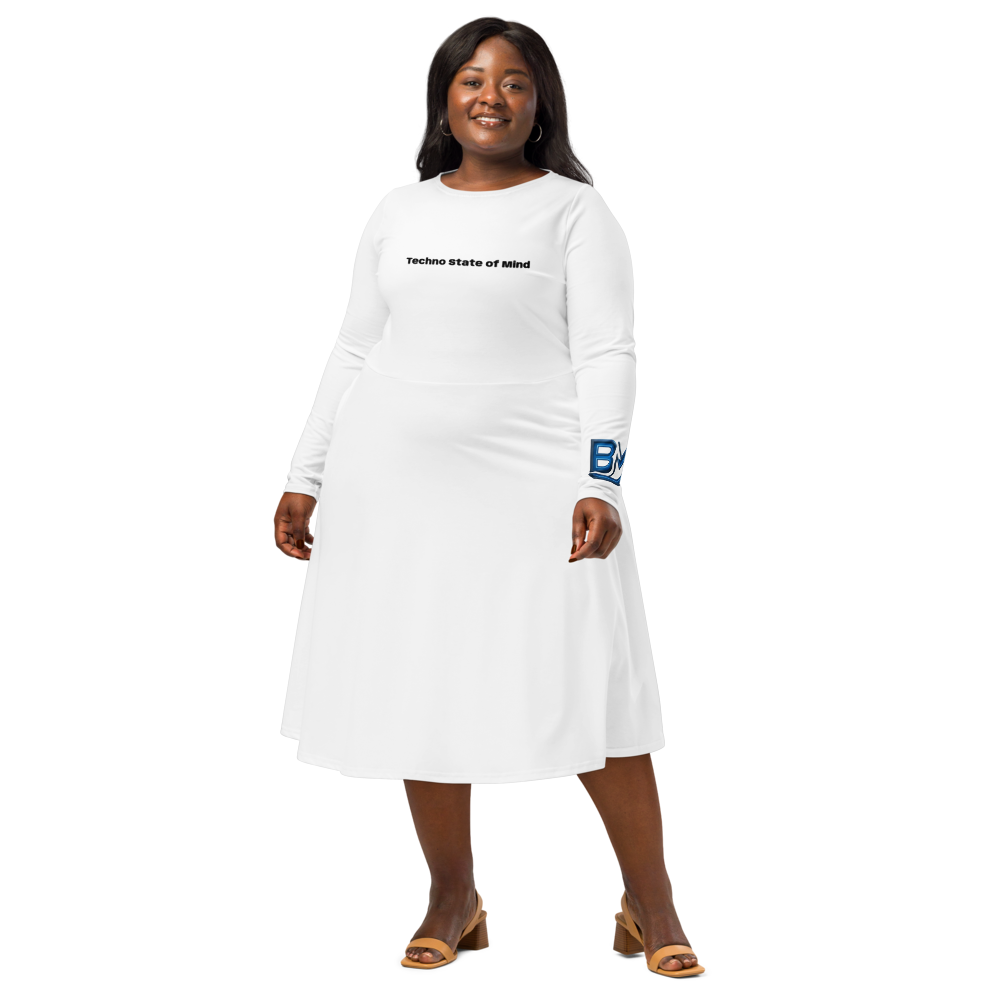 Rochie Midi "Techno State of Mind" - Albă cu Buzunare